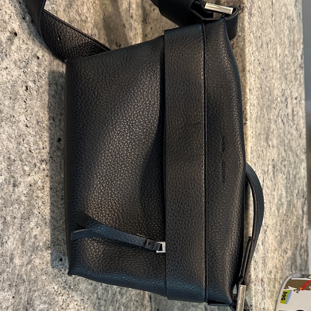 All Saints Black Leather Crossbody Bag
